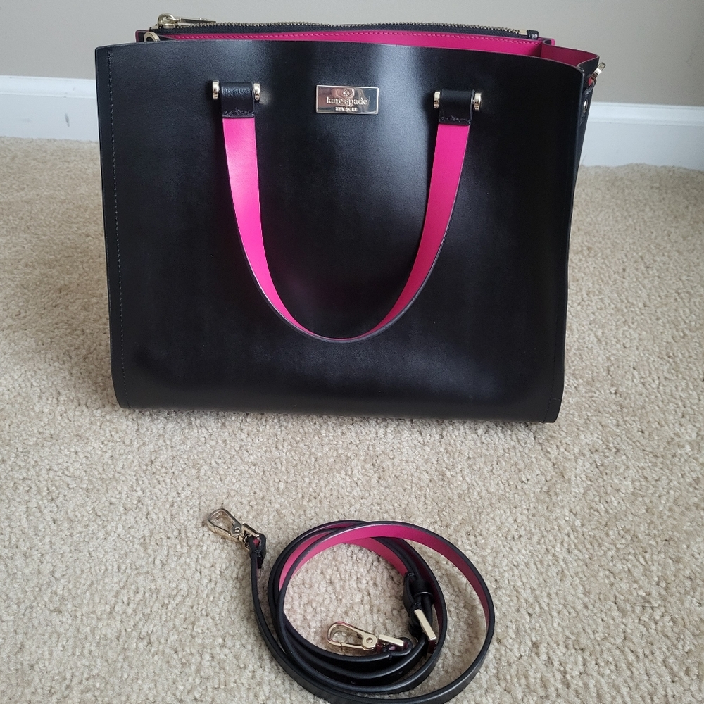 Kate Spade Arbour Hill Kyra Black Sweetheart Pink Leather Crossbody Handbag